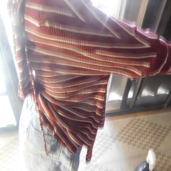 Fall ready, Hippie Rose Hooded Sweater – Maroon & White Stripes, Size Small - Picture 3 of 8